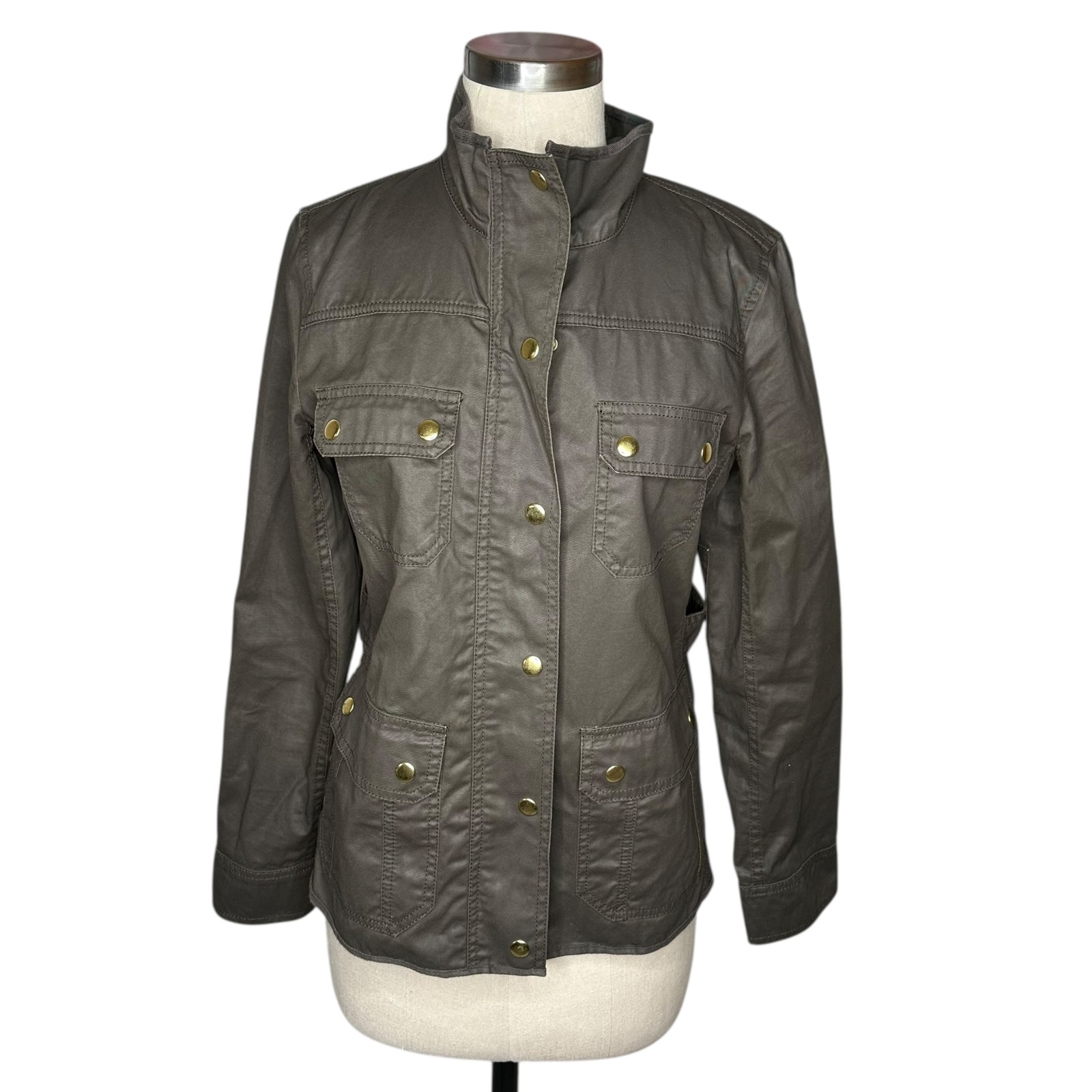 J. Crew Downtown Field Jacket Coated Green Size Small Full Zip Utility Coat